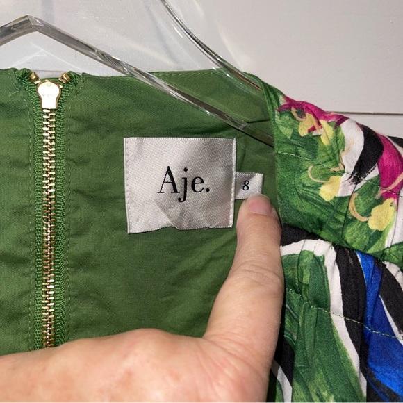 Aje Zorina Native Gumnut Green Floral Tie Midi Dress Womens Size 8 - Picture 5 of 15